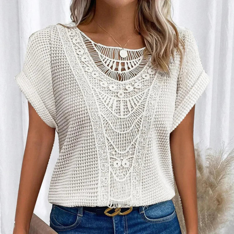 Leora - Top in pizzo con scollo rotondo