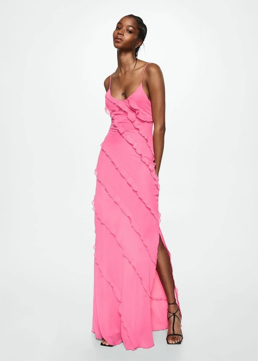 ISADORA  VESTIDO LARGO ELEGANTE CON VOLANTES