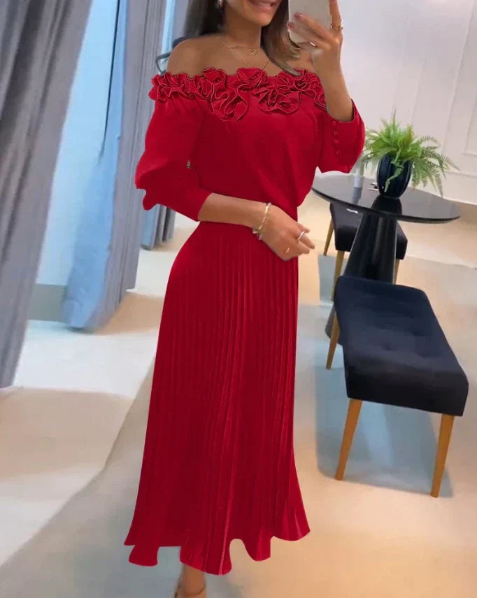 Aria™ | Vestido Maxi Off-Shoulder Fluyente