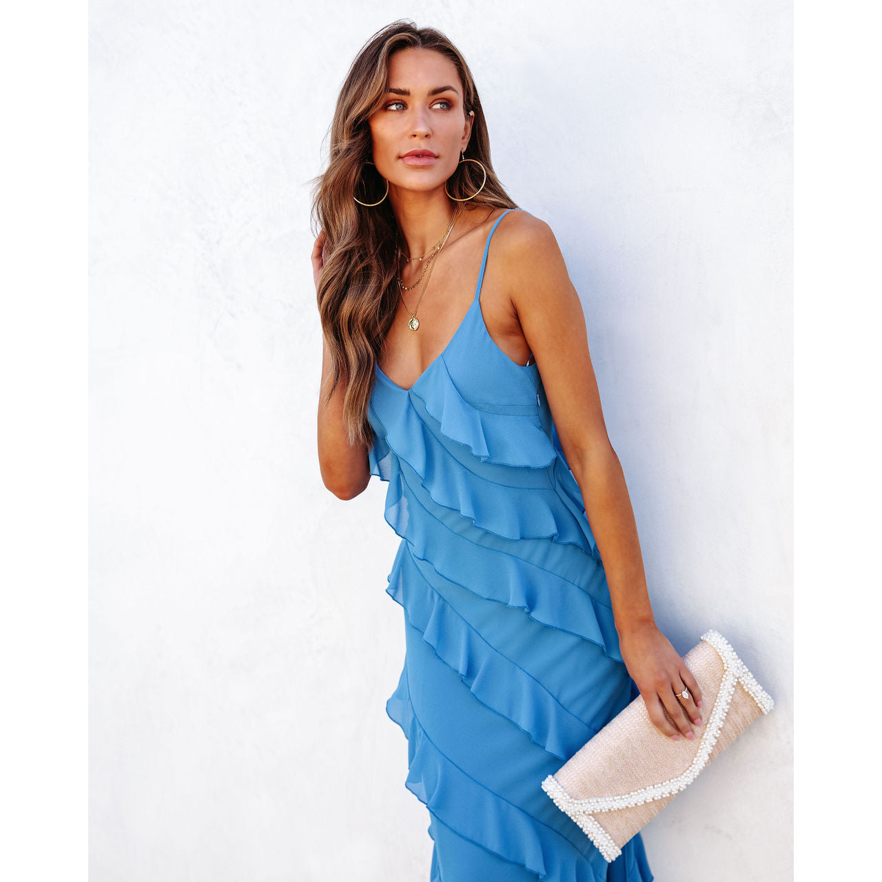 ISADORA  VESTIDO LARGO ELEGANTE CON VOLANTES