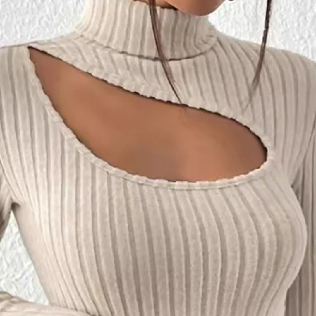 Maglione dolcevita donna a maniche lunghe con petto incavato