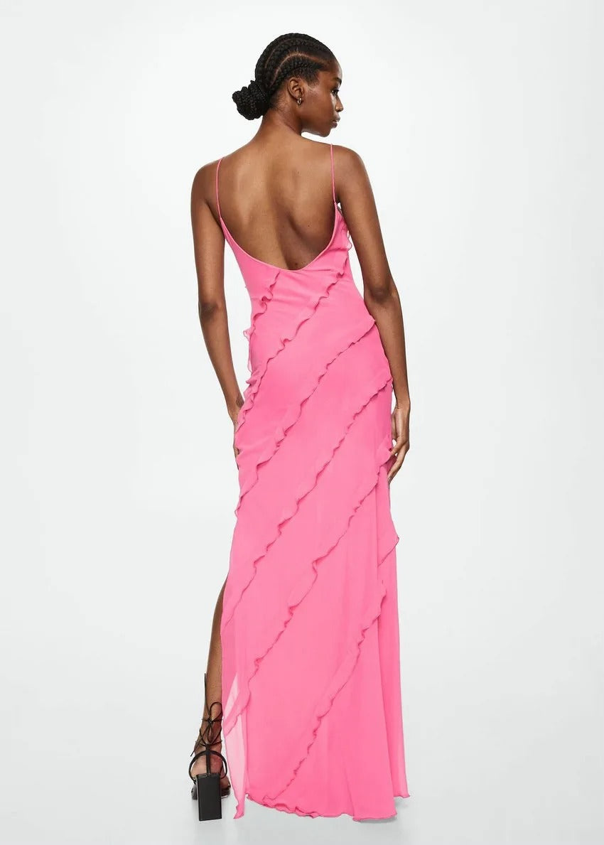 ISADORA  VESTIDO LARGO ELEGANTE CON VOLANTES