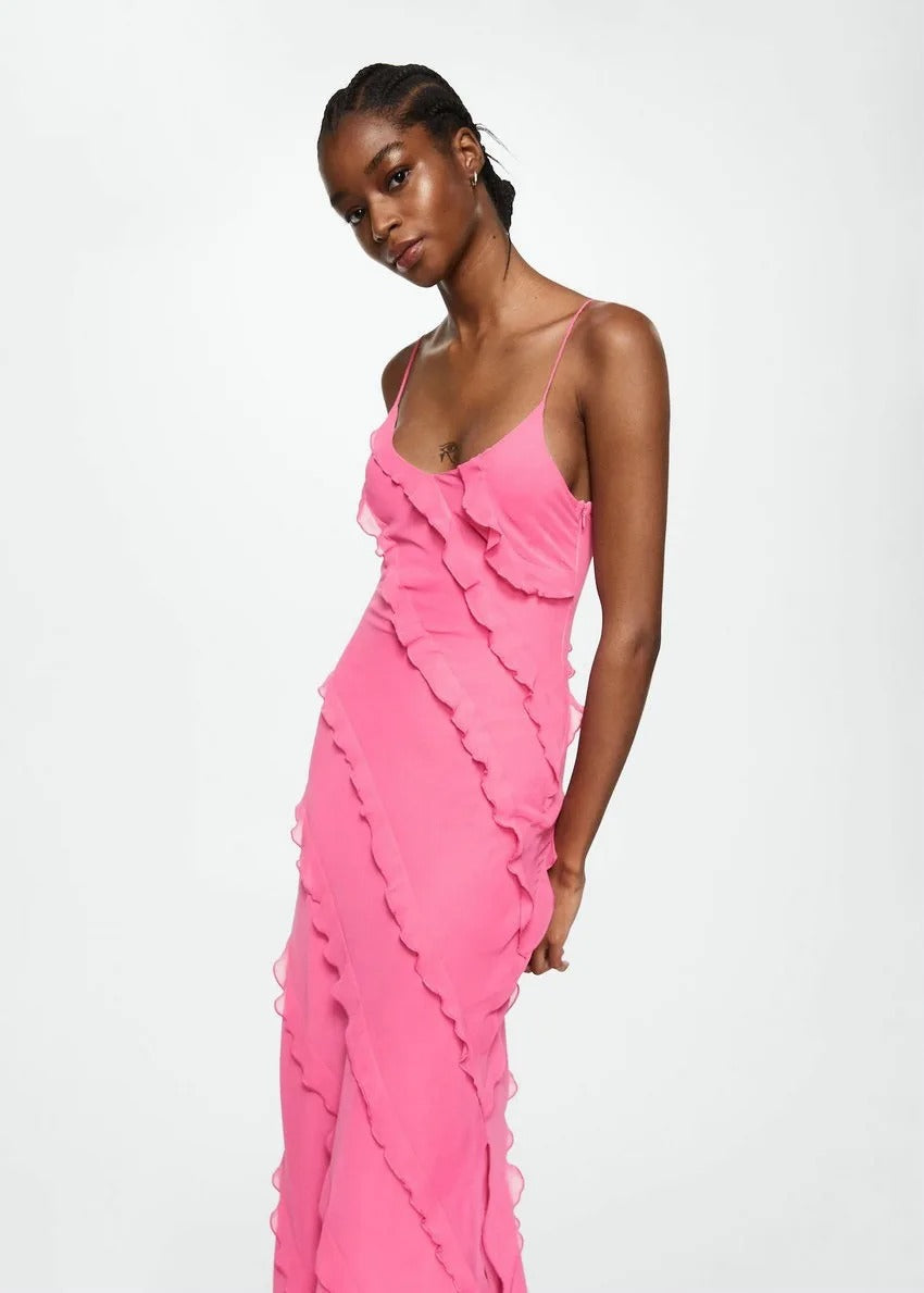 ISADORA  VESTIDO LARGO ELEGANTE CON VOLANTES