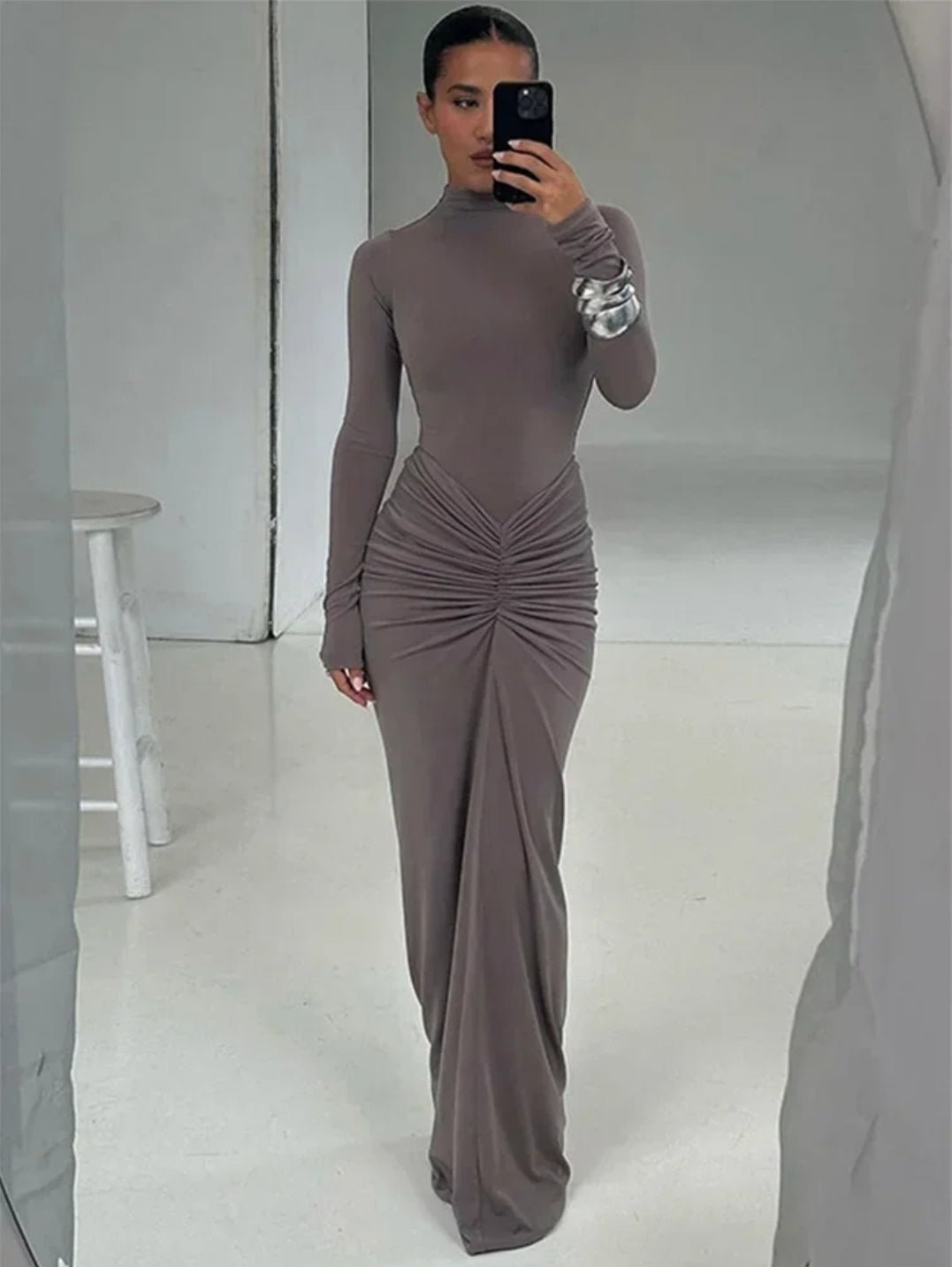LUPE VESTIDO LARGO ELEGANTE CON FRUNCIDO
