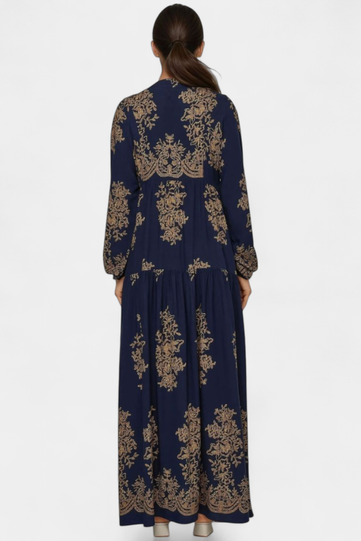 Yaiza Vestido Maxi con Aire Bohemio y Estampado Vintage