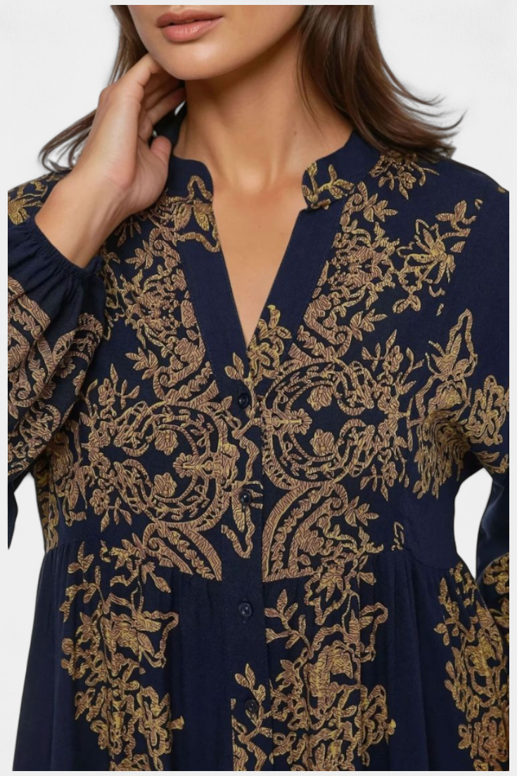 Yaiza Vestido Maxi con Aire Bohemio y Estampado Vintage