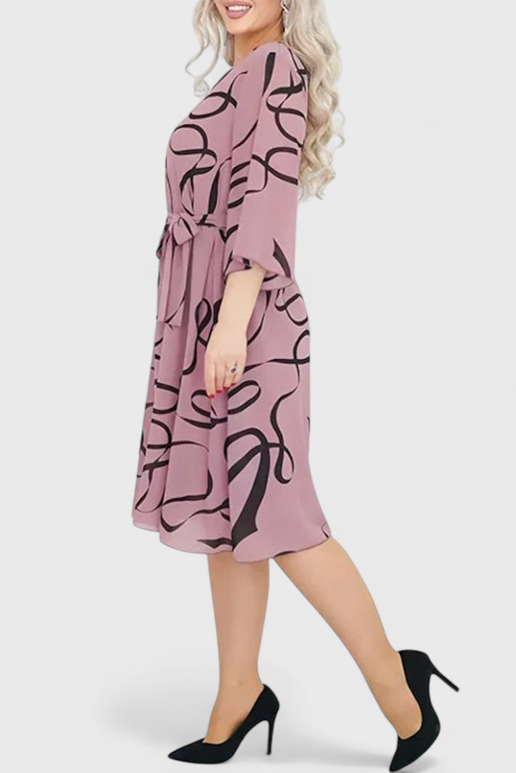 Ame Vestido Midi Estampado con Cinturón y Corte Versátil
