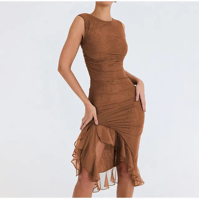 NOA VESTIDO MIDI CON VOLANTES