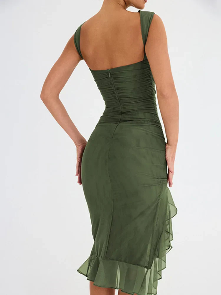 NOA VESTIDO MIDI CON VOLANTES