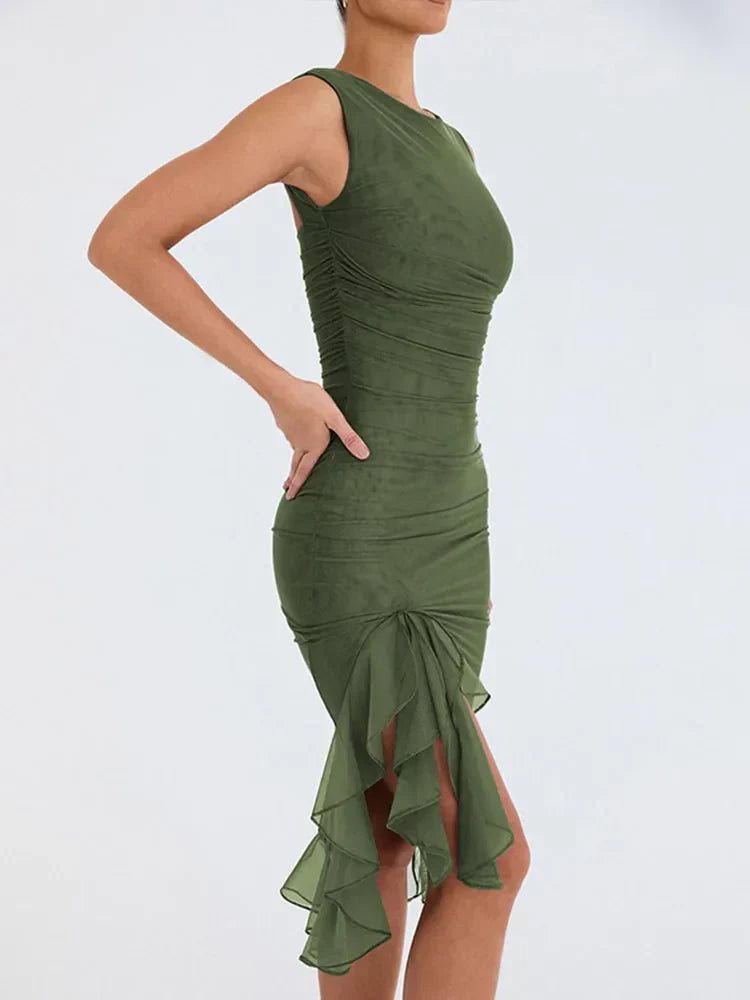 NOA VESTIDO MIDI CON VOLANTES