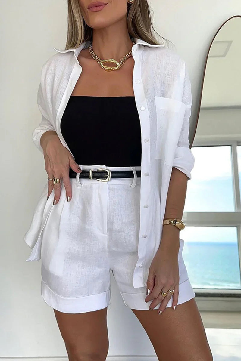 ELSA BLUSA SÓLIDA Y PANTALONES CORTOS CON CINTURÓN