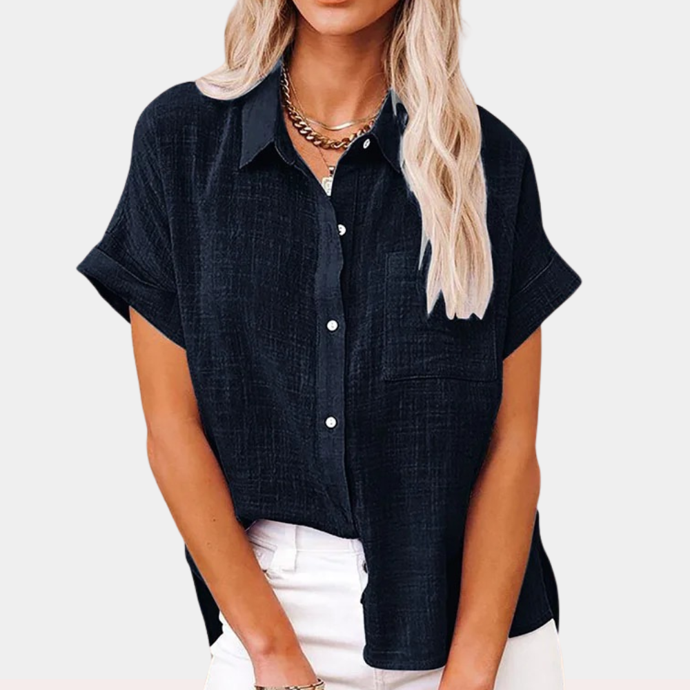 Camicia in lino con abbottonatura e tasca applicata per donna