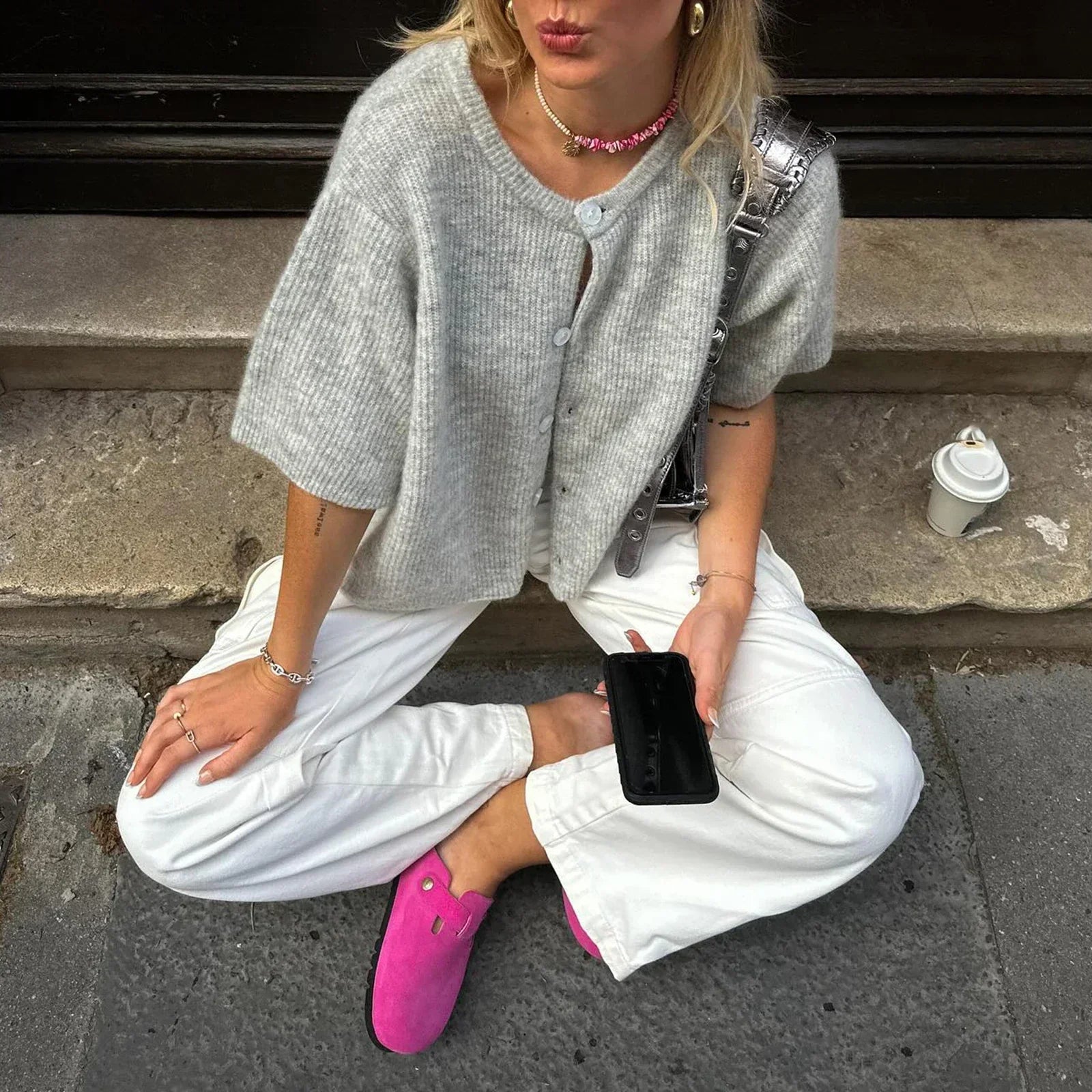 Cardigan donna a maniche corte con scollo rotondo | Ideale per tutte le stagioni