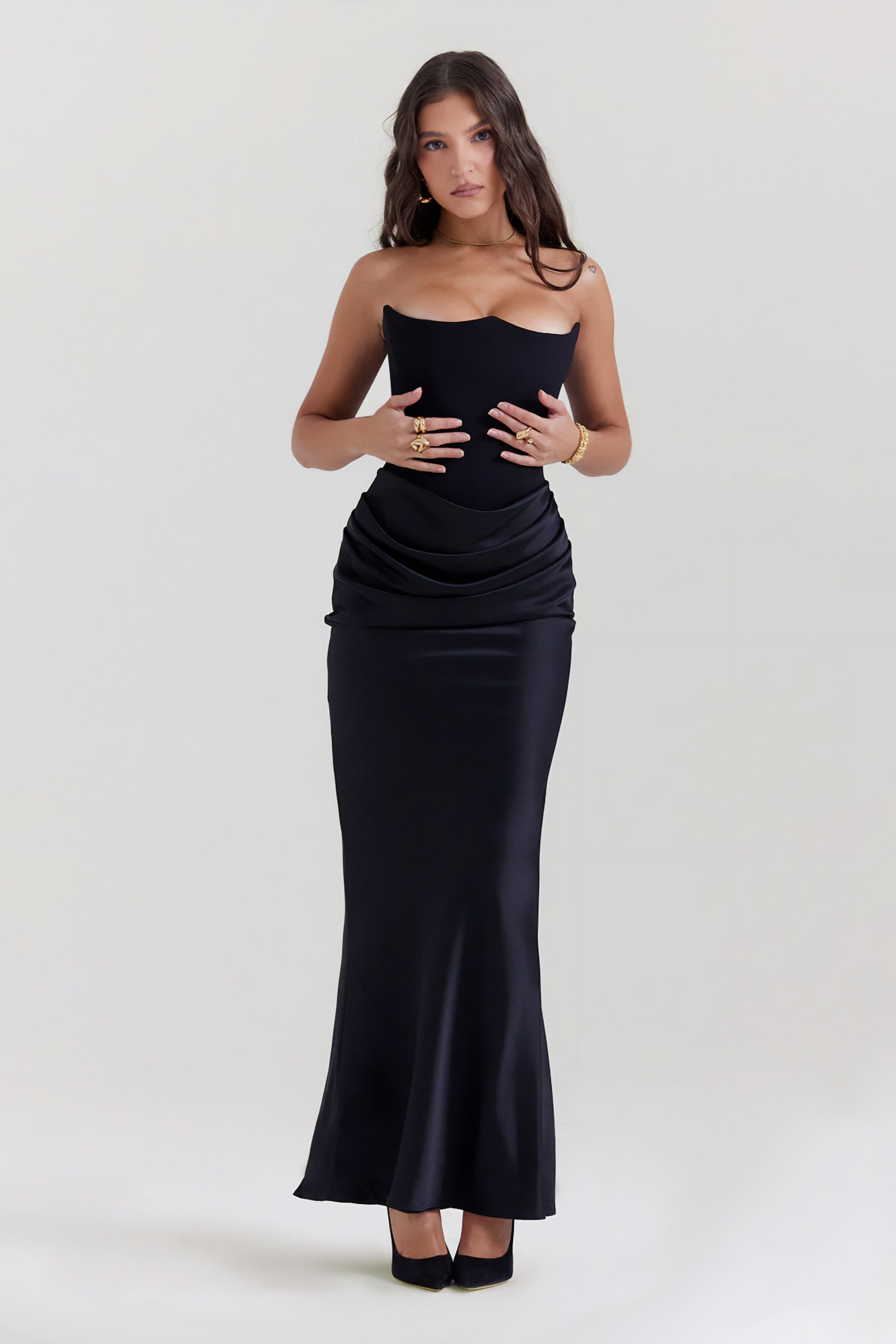 Emily Vestido Maxi Drapado Sin Tirantes