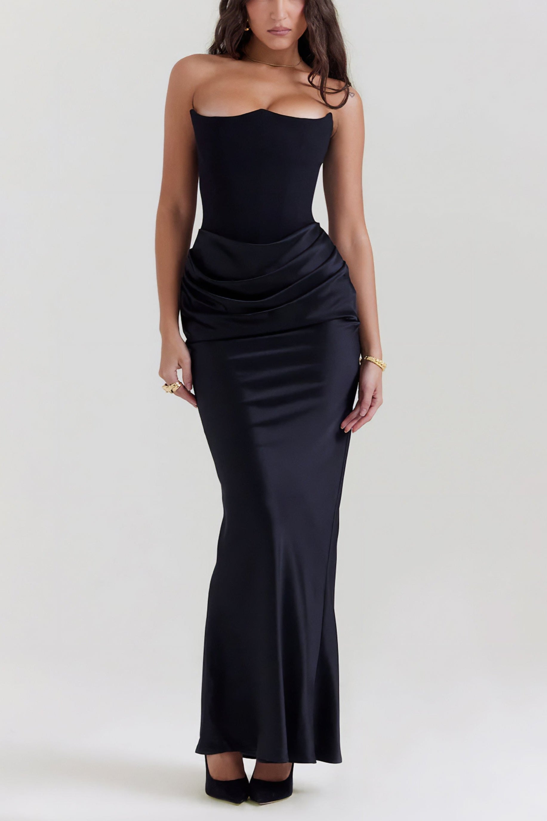 Emily Vestido Maxi Drapado Sin Tirantes
