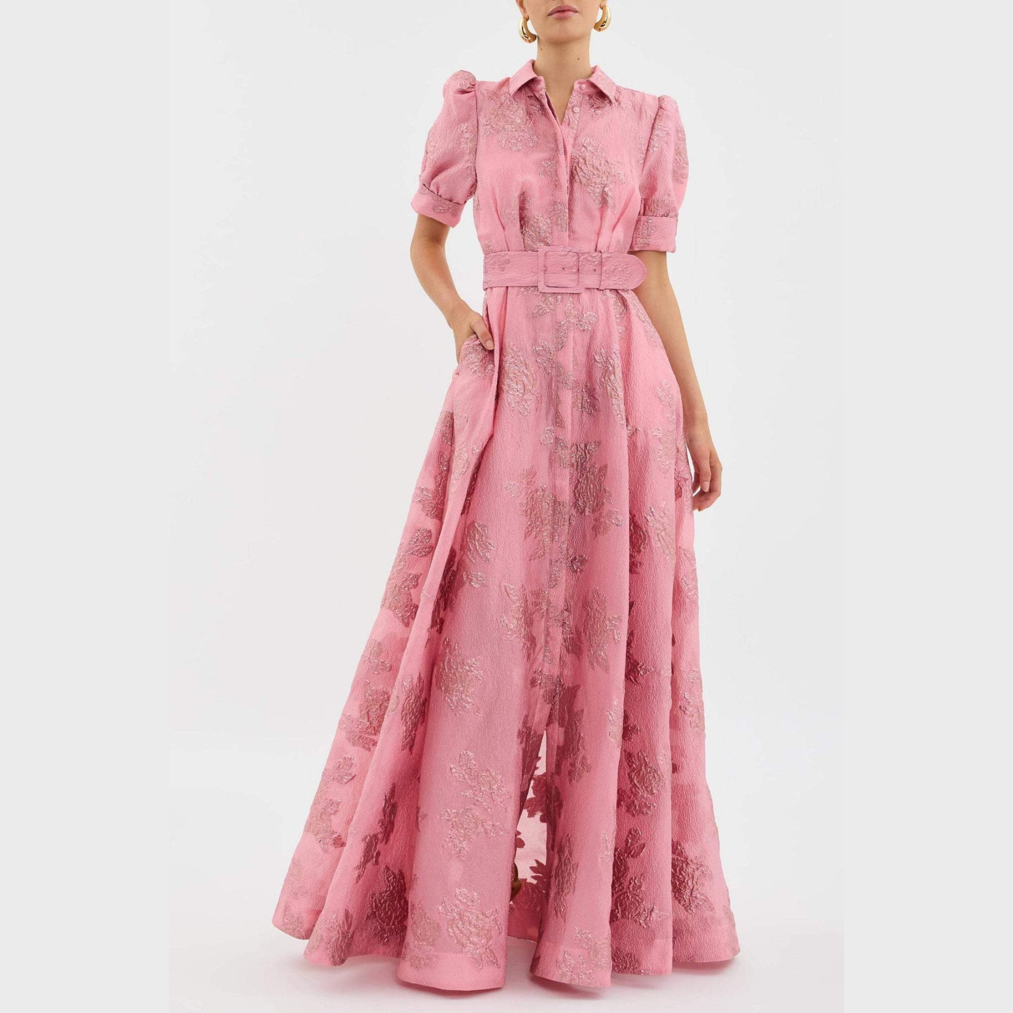 Beatrice™ | Vestido Rosa con Mangas Abullonadas