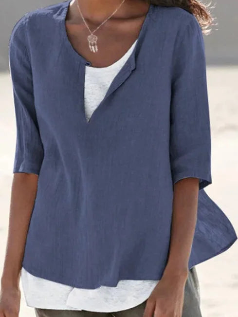 Camicetta elegante da donna in lino bianco con collo a o - Tamera