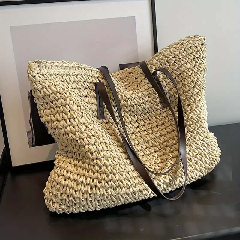 BOLSO RENATA – SHOPPER TEJIDO PARA MUJER CON ASAS DE CUERO
