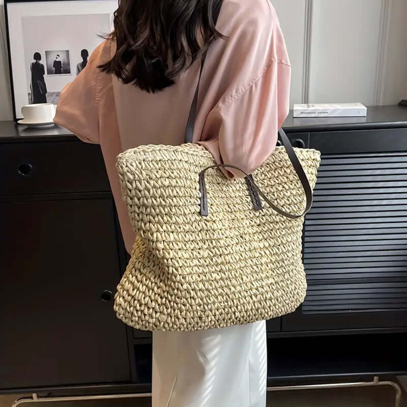 BOLSO RENATA – SHOPPER TEJIDO PARA MUJER CON ASAS DE CUERO