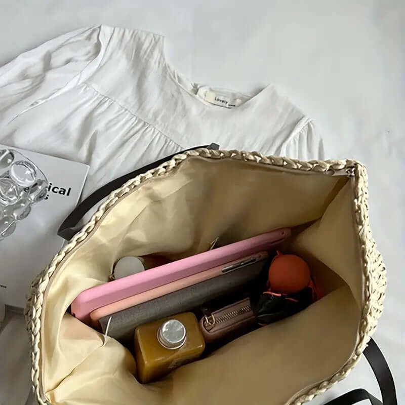 BOLSO RENATA – SHOPPER TEJIDO PARA MUJER CON ASAS DE CUERO