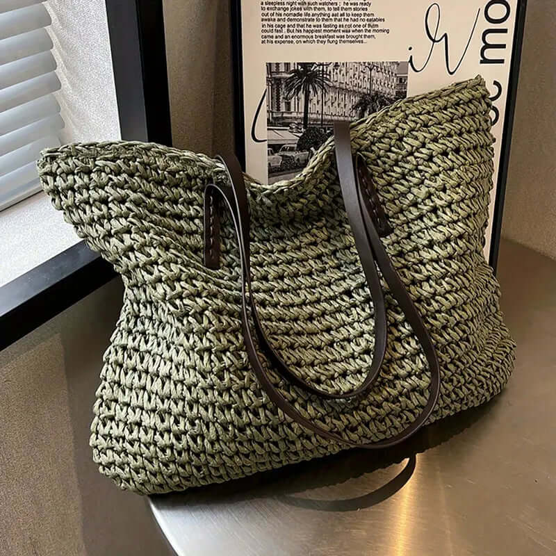 BOLSO RENATA – SHOPPER TEJIDO PARA MUJER CON ASAS DE CUERO
