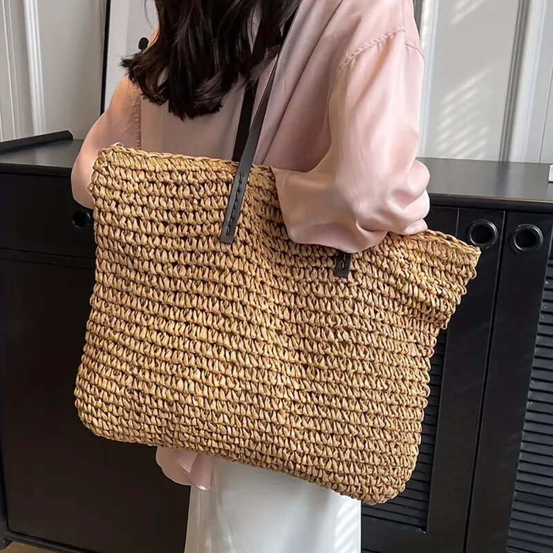 BOLSO RENATA – SHOPPER TEJIDO PARA MUJER CON ASAS DE CUERO