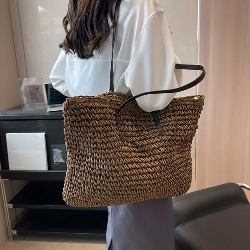 BOLSO RENATA – SHOPPER TEJIDO PARA MUJER CON ASAS DE CUERO