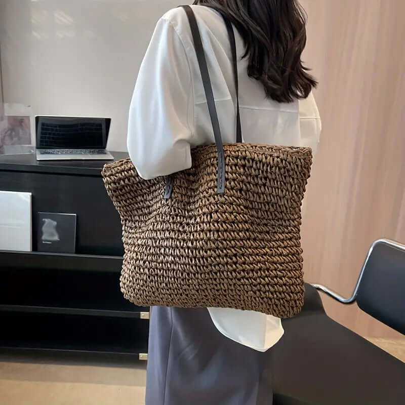 BOLSO RENATA – SHOPPER TEJIDO PARA MUJER CON ASAS DE CUERO