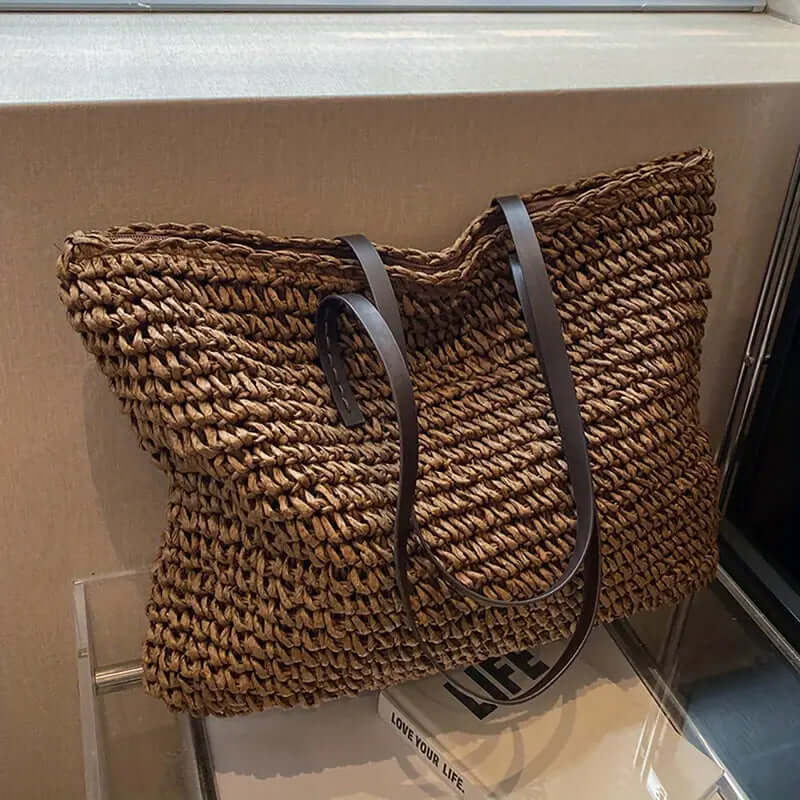 BOLSO RENATA – SHOPPER TEJIDO PARA MUJER CON ASAS DE CUERO