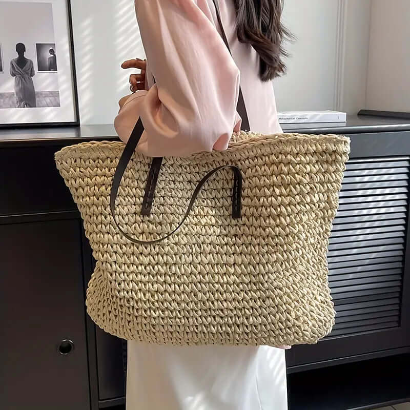BOLSO RENATA – SHOPPER TEJIDO PARA MUJER CON ASAS DE CUERO