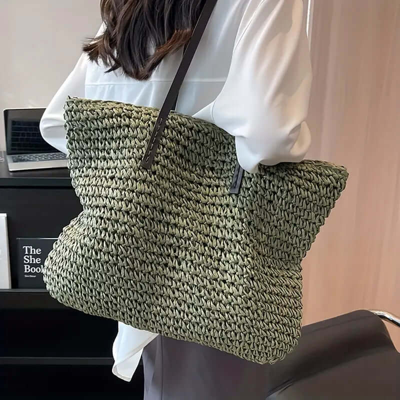 BOLSO RENATA – SHOPPER TEJIDO PARA MUJER CON ASAS DE CUERO