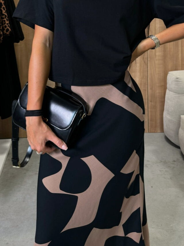 FALDA SATINADA ESTAMPADA COLORBLOCK
