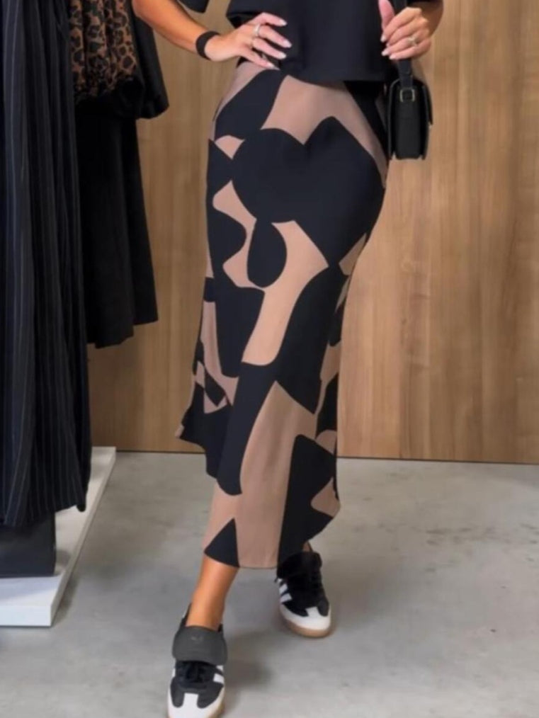 FALDA SATINADA ESTAMPADA COLORBLOCK