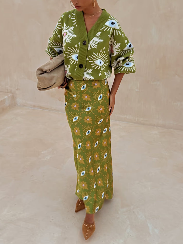 NIU- FALDA ELEGANTE LARGA CON ESTAMPADO ÚNICO