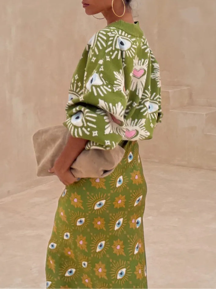 NIU- FALDA ELEGANTE LARGA CON ESTAMPADO ÚNICO
