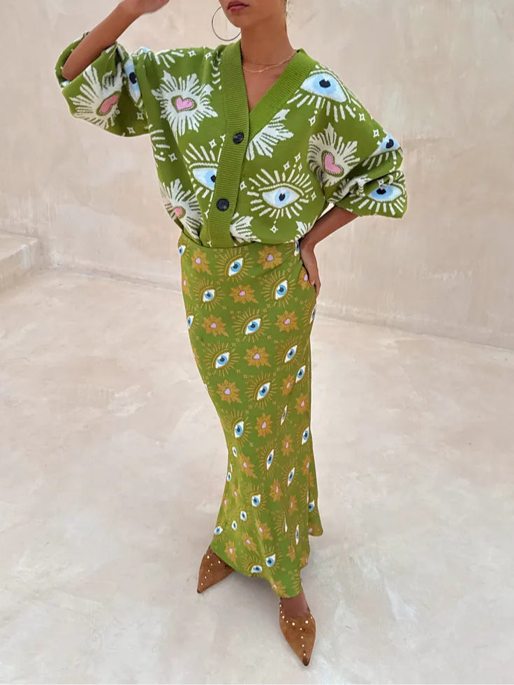 NIU- FALDA ELEGANTE LARGA CON ESTAMPADO ÚNICO