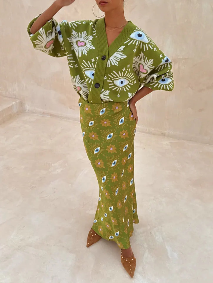 NIU- FALDA ELEGANTE LARGA CON ESTAMPADO ÚNICO