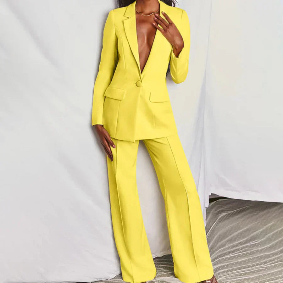 CONJUNTO ELEGANTE DE BLAZER Y PANTALÓN PARA MUJER CON DISEÑO CLÁSICO Y SOFISTICADO