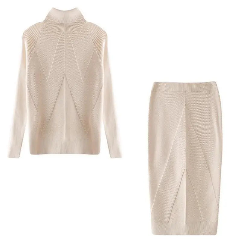 CONJUNTO ELEGANTE CON SUÉTER Y FALDA HASTA LA RODILLA