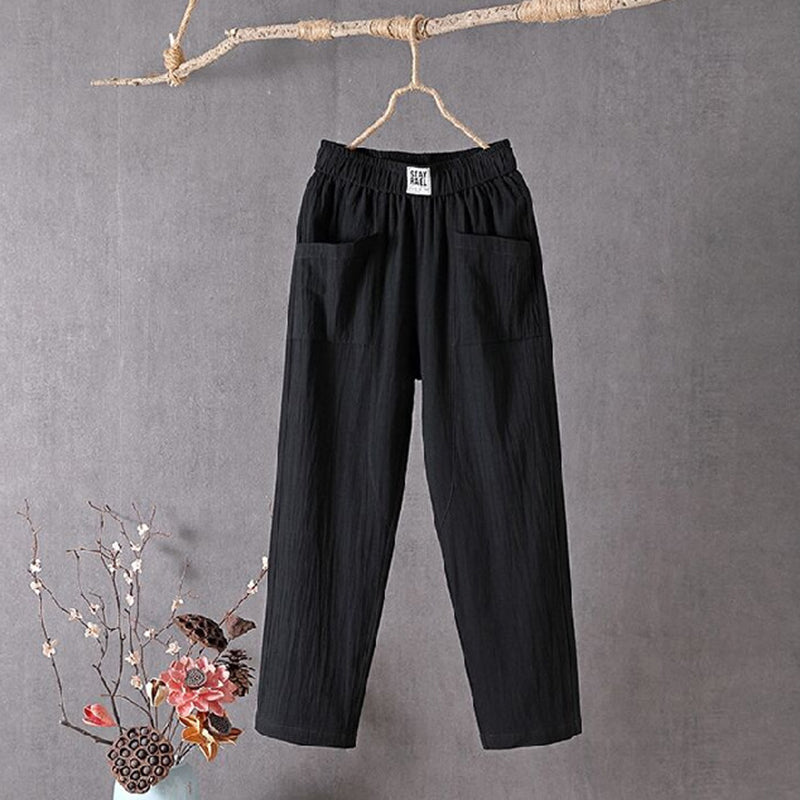 PANTALONES CASUALES HOLGADOS DE ALGODÓN EN COLOR SÓLIDO