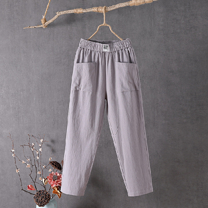 PANTALONES CASUALES HOLGADOS DE ALGODÓN EN COLOR SÓLIDO