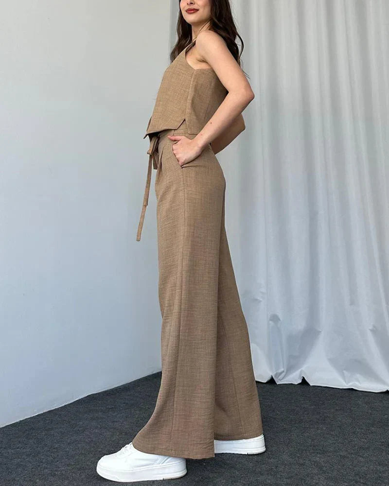 HELENA  CONJUNTO DE DOS PIEZAS DE CHALECO CASUAL DE COLOR LISO