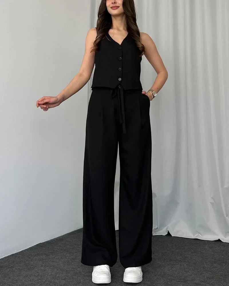 HELENA  CONJUNTO DE DOS PIEZAS DE CHALECO CASUAL DE COLOR LISO