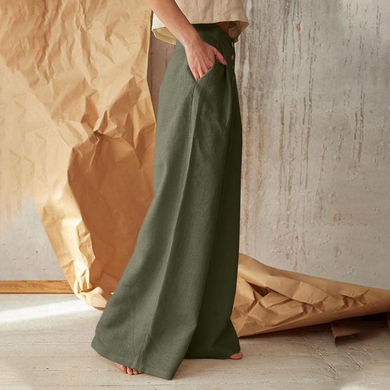 PANTALONES VINTAGE CON BOTONES Y BOLSILLOS EN COLOR SÓLIDO