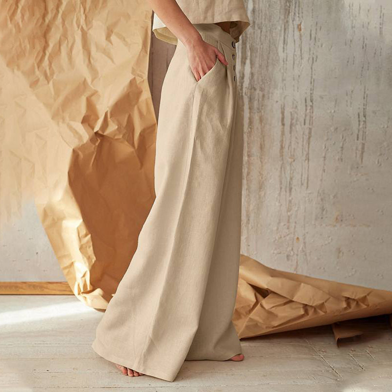 PANTALONES VINTAGE CON BOTONES Y BOLSILLOS EN COLOR SÓLIDO