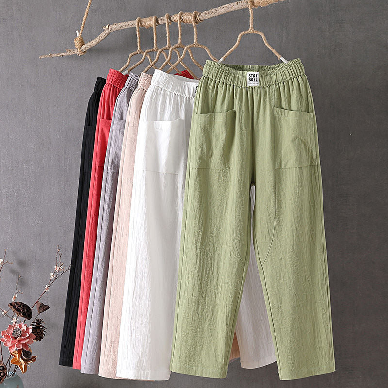 PANTALONES CASUALES HOLGADOS DE ALGODÓN EN COLOR SÓLIDO