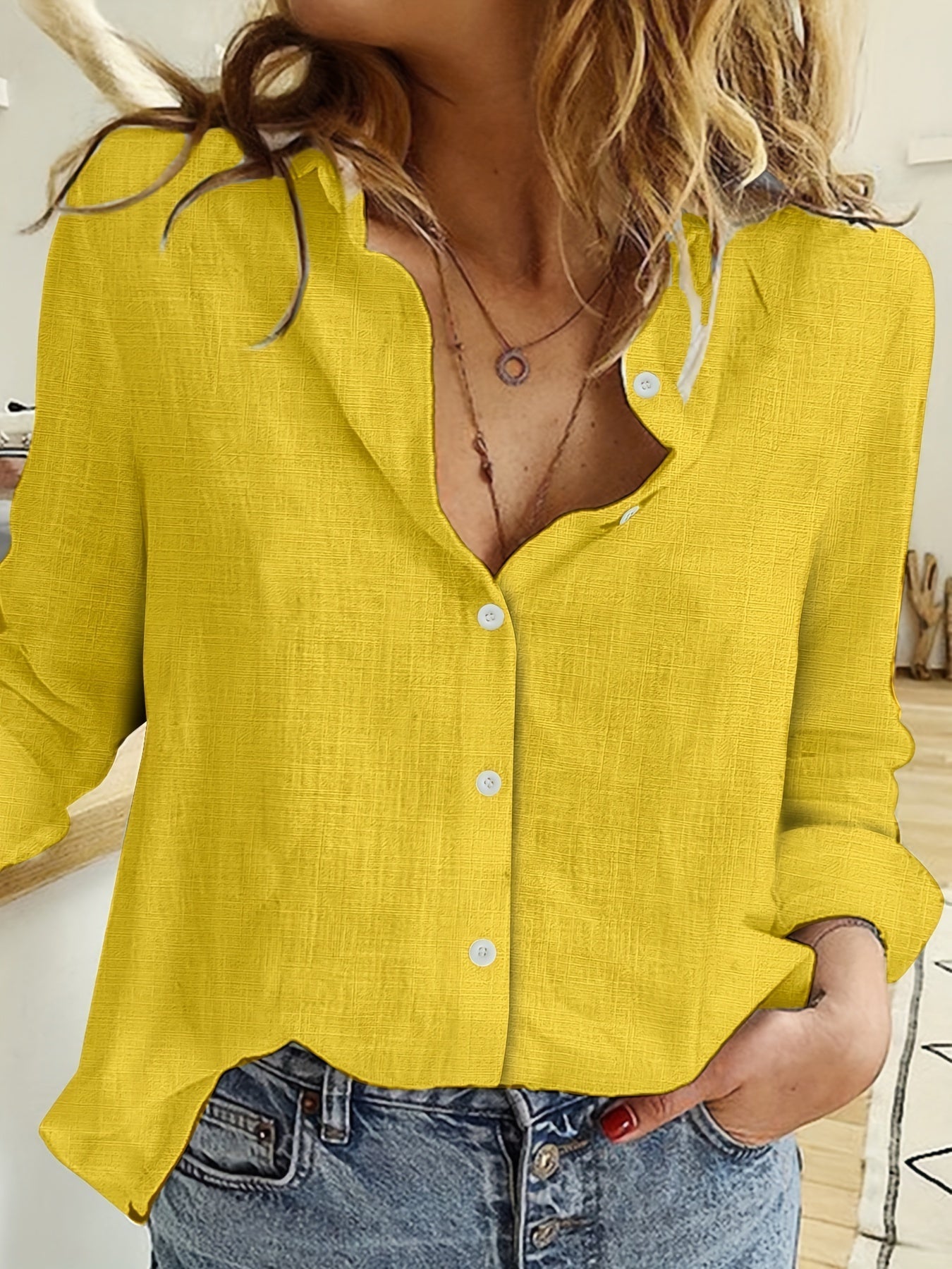 Camicia donna lino maniche lunghe casual per primavera autunno