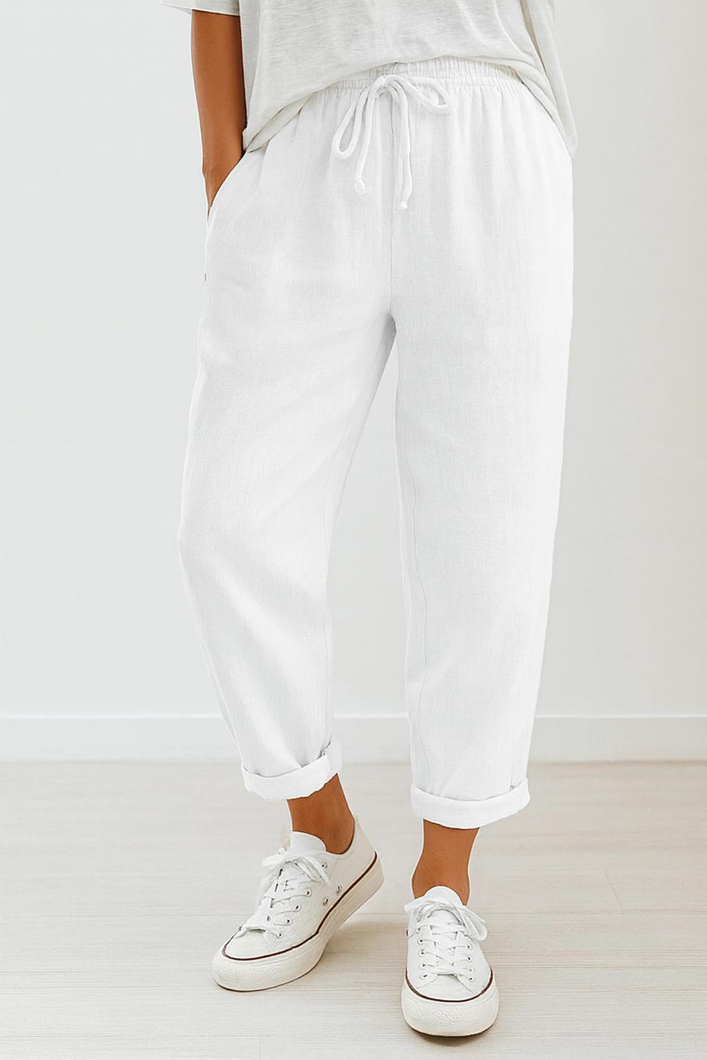 PANTALONES CASUALES LISOS CON CORDÓN Y BOLSILLOS