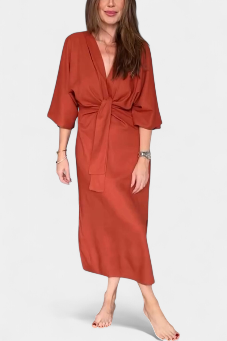 Ainhoa Vestido Casual con Nudo Frontal y Escote en V