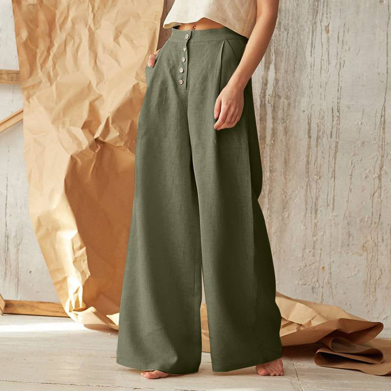 PANTALONES VINTAGE CON BOTONES Y BOLSILLOS EN COLOR SÓLIDO